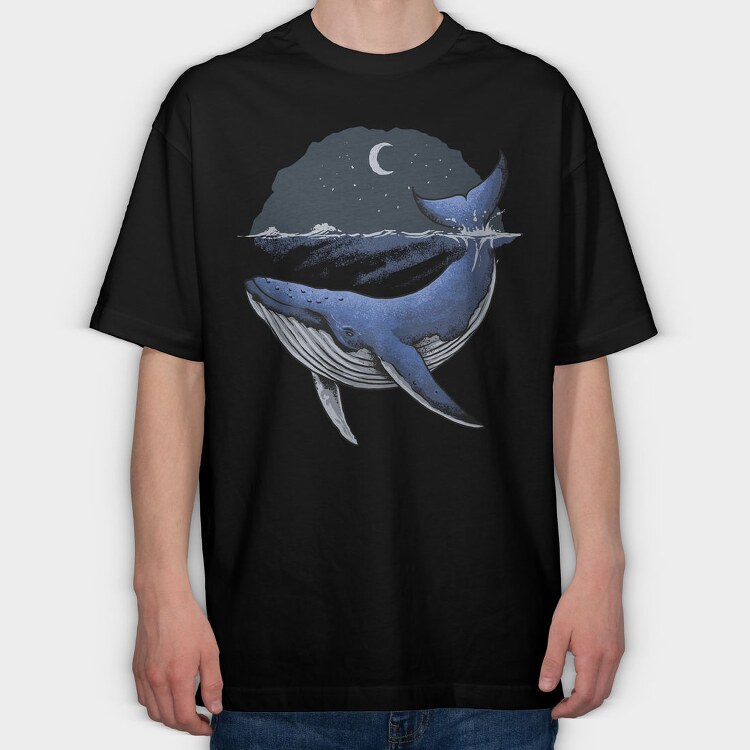Whale Moon Night, Tricou Oversize Barbati (Unisex)