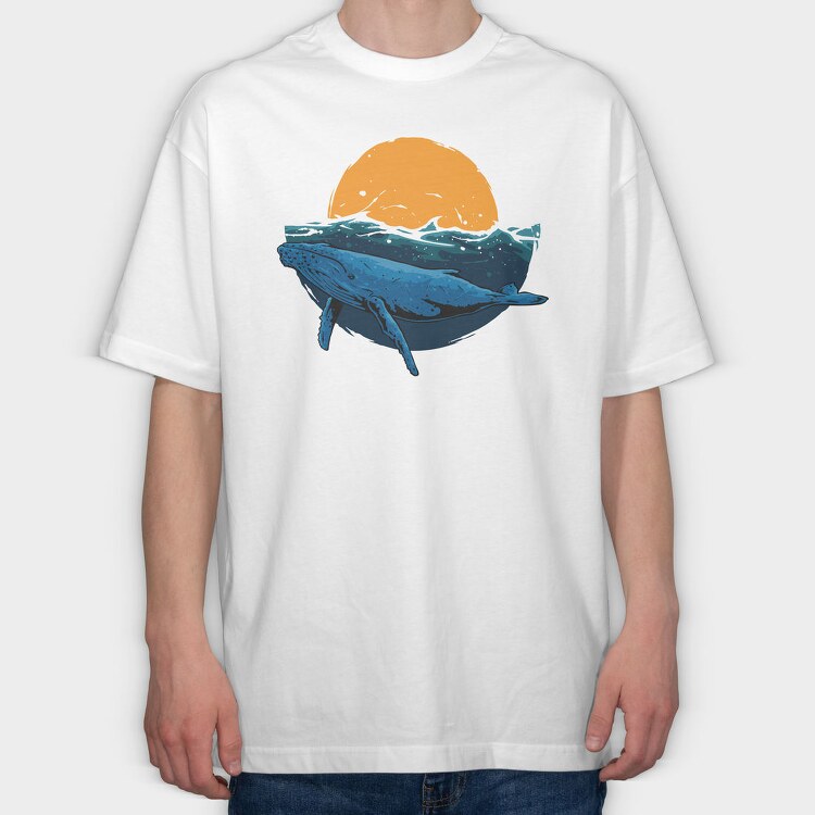 Whale Sunset, Tricou Oversize Barbati (Unisex)