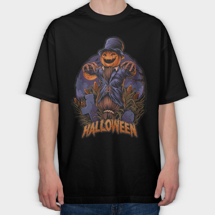 Pumpkin Scarecrow Halloween, Tricou Oversize Barbati (Unisex)