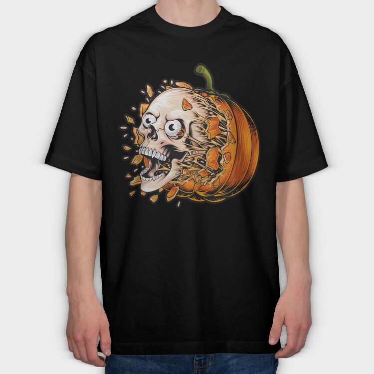 Pumpkin Skull Feast, Tricou Oversize Barbati (Unisex)