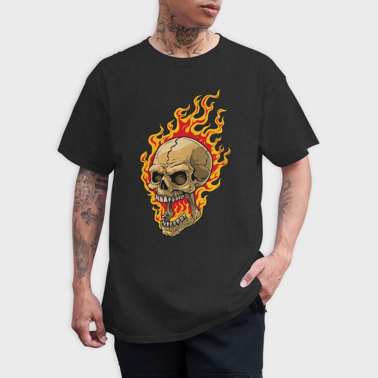 Flaming Skull, Tricou Barbati (Unisex)