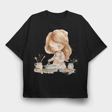 Cooking Girl Clipart, Tricou Oversize Barbati (Unisex)