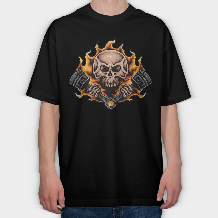 Burning Skull Pistons, Tricou Oversize Barbati (Unisex)