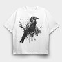 Crow Silhouette Branches, Tricou Oversize Barbati (Unisex)