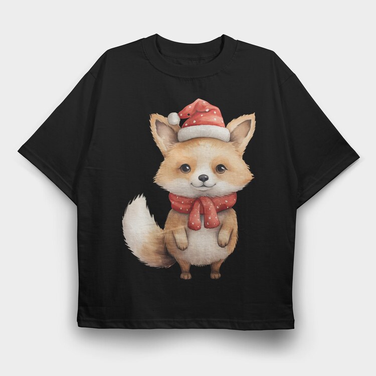 Cute Fox Santa, Tricou Oversize Barbati (Unisex)