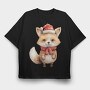 Cute Fox Santa, Tricou Oversize Barbati (Unisex)