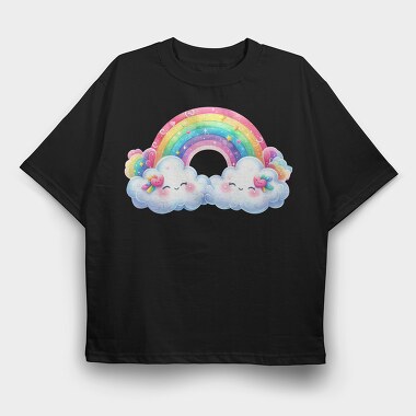Cute Rainbow Clouds, Tricou Oversize Barbati (Unisex)