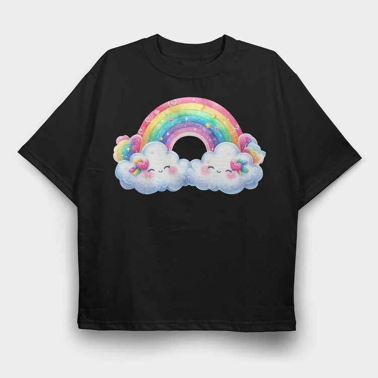 Cute Rainbow Clouds, Tricou Oversize Barbati (Unisex)