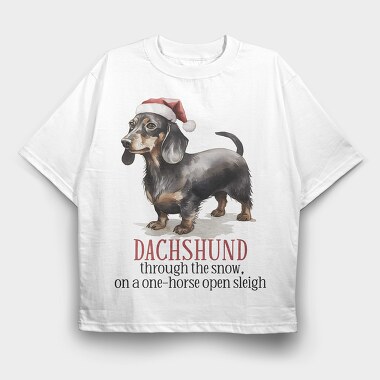 Dachshund Christmas Hat, Tricou Oversize Barbati (Unisex)
