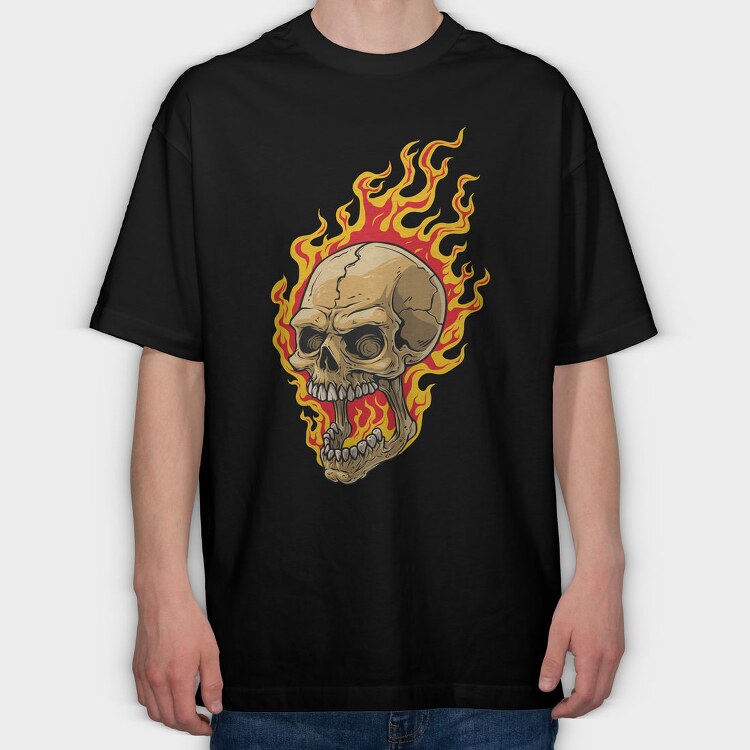 Flaming Skull, Tricou Oversize Barbati (Unisex)